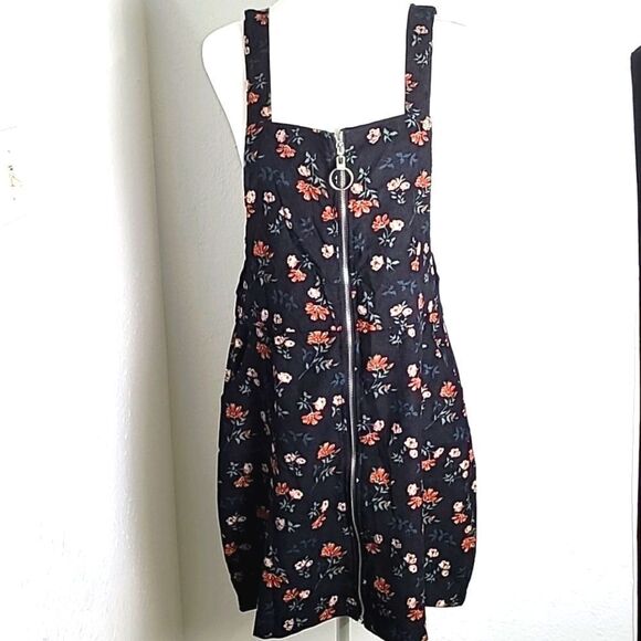Shein Pinafore Dress, Black with Orange Floral, Zipper down front,Size XL, NWOT - Picture 2 of 10